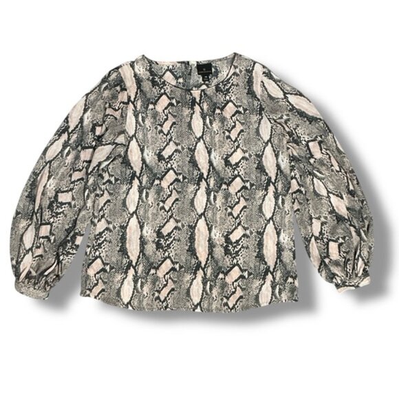 Worthington Women's Snake Print Blouse Ballon Sleeve Black Pink Blush Top XS - Picture 10 of 16